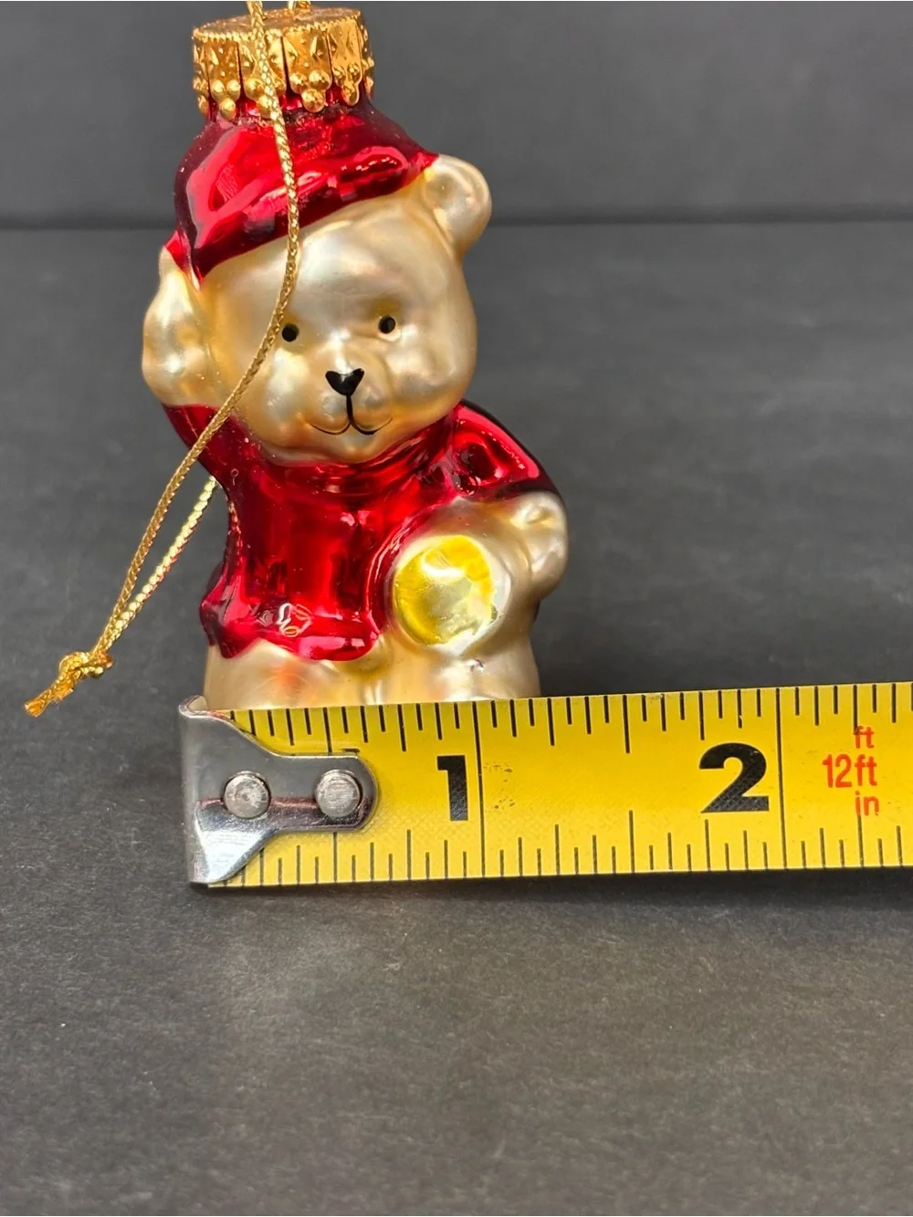 Vtg G&D (Gloria Duchin) Christmas Ornament Blown Glass Teddy Bear 3”